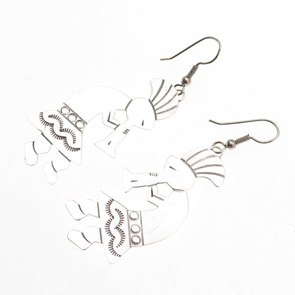 Old Pawn Sterling Silver Vintage Southwestern Kokopelli Tribal Dangle Earrings