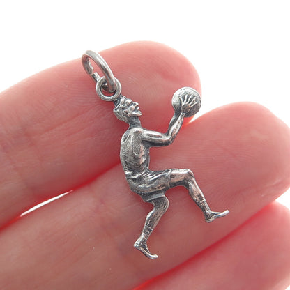 ART'S ELEGANCE 925 Sterling Silver Vintage Basketball Player Oxidized Pendant