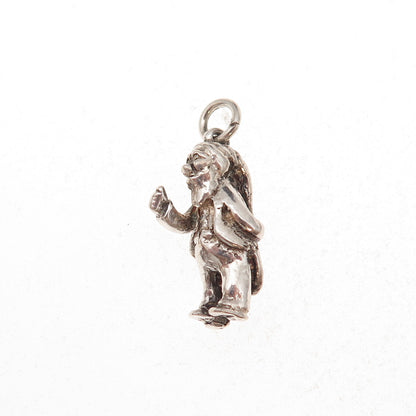 925 Sterling Silver Vintage Garden Gnome Oxidized 3D Charm Pendant