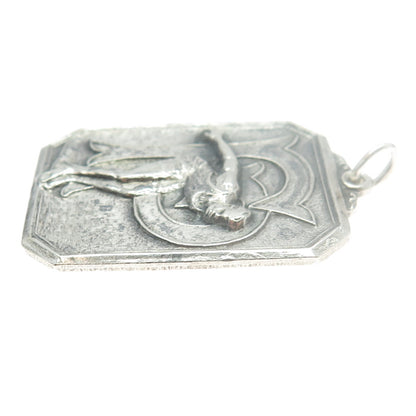 925 Sterling Silver Antique 1933 "50 YD Backstroke" Swimming Medal Pendant