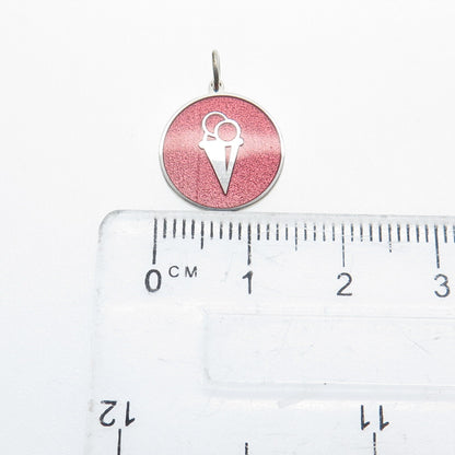 925 Sterling Silver Rose Enamel Ice Cream Round Cut Minimalist Charm Pendant