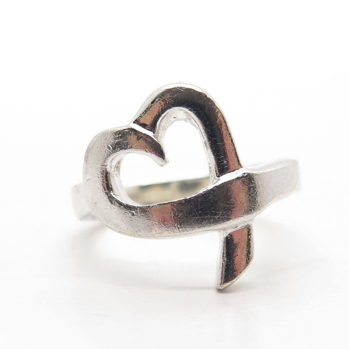 925 Sterling Silver Vintage Open Heart Ring Size 8