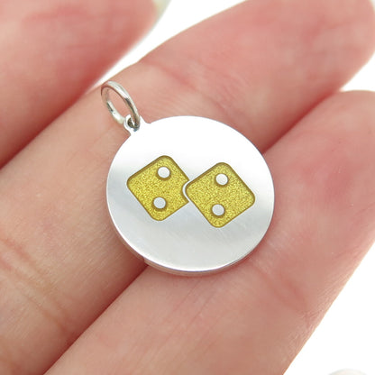 925 Sterling Silver Enamel Number Four Dice for Luck Round Tag Charm Pendant