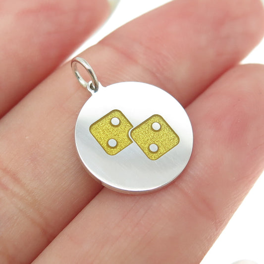925 Sterling Silver Enamel Number Four Dice for Luck Round Tag Charm Pendant
