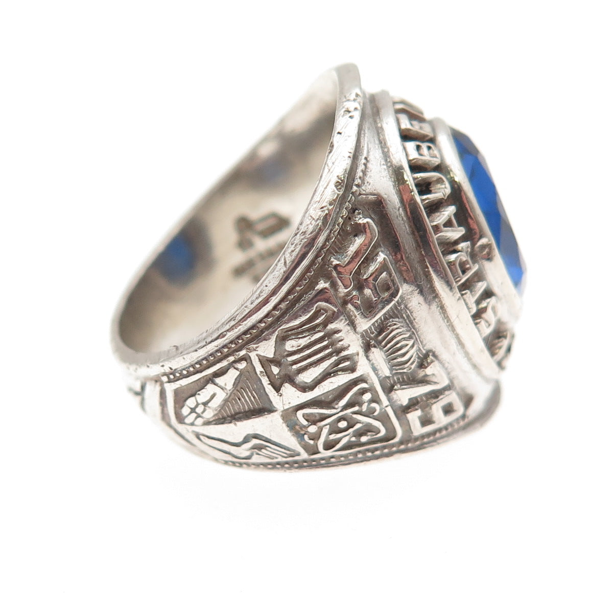 Reed&Co Sterling Vintage 1979 Lab-Sapphire Straubenmuller School Ring Size 6.75