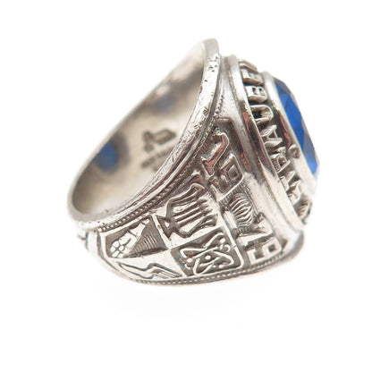 Reed&Co Sterling Vintage 1979 Lab-Sapphire Straubenmuller School Ring Size 6.75