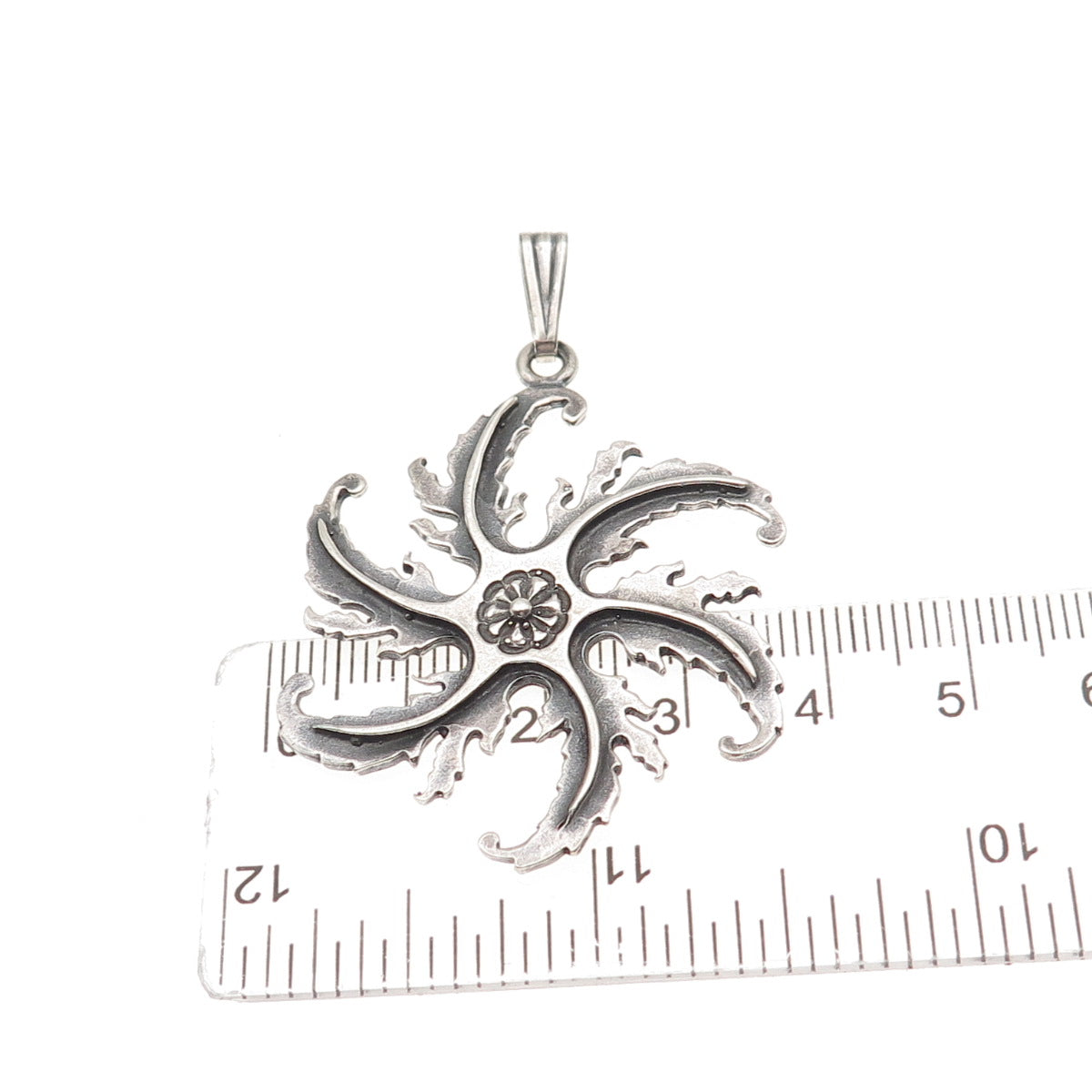 IC James Craig 925 Sterling Silver Vintage Modernist Floral Charm Pendant
