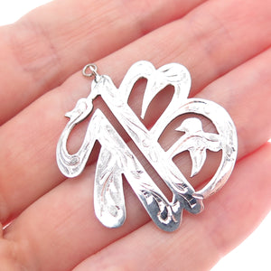 925 Sterling Silver Vintage Engraved Fortune Chinese Character Charm Pendant