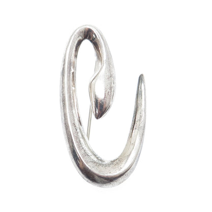 925 Sterling Silver Vintage Modernist Letter "C" Initial Oxidized Pin Brooch