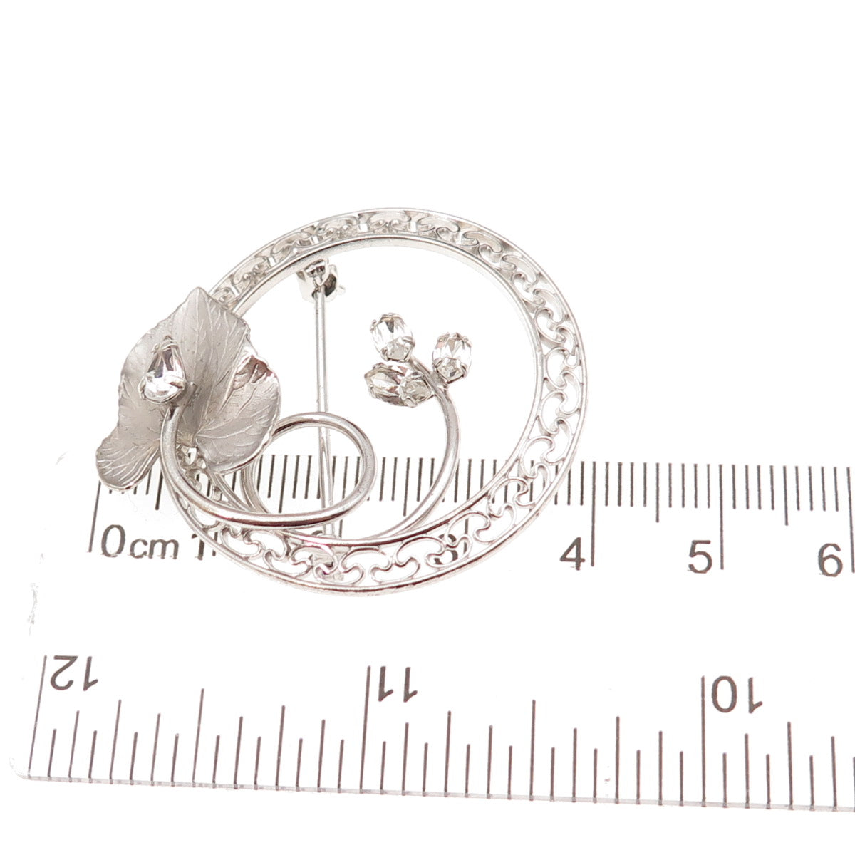 Carl Art Sterling Silver Antique Art Deco Rhinestone Floral Pin Brooch / Pendant