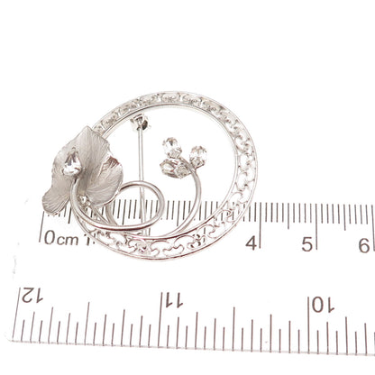 Carl Art Sterling Silver Antique Art Deco Rhinestone Floral Pin Brooch / Pendant