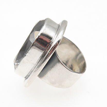 Janice Girardi 925 Sterling Vintage Real Crystal Modernist Oxidized Ring Size 5