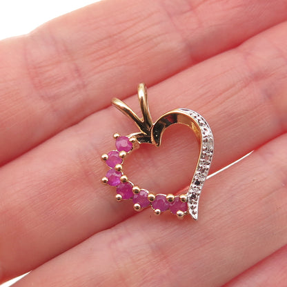 Ross Simons Sterling Silver Gold Plated Real Diamond & Ruby Heart Mini Pendant