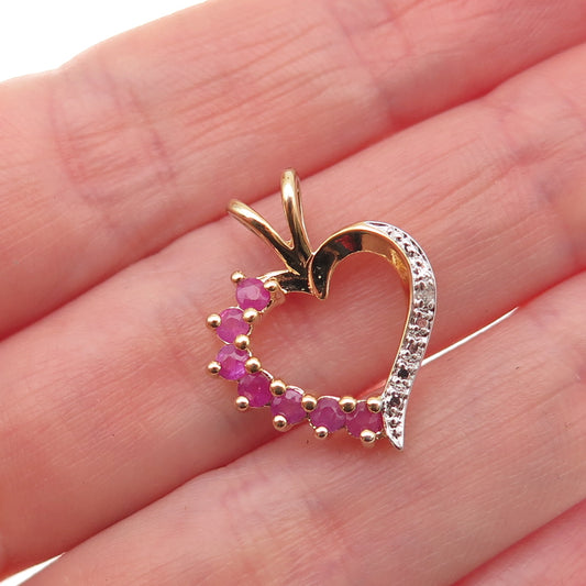 Ross Simons Sterling Silver Gold Plated Real Diamond & Ruby Heart Mini Pendant