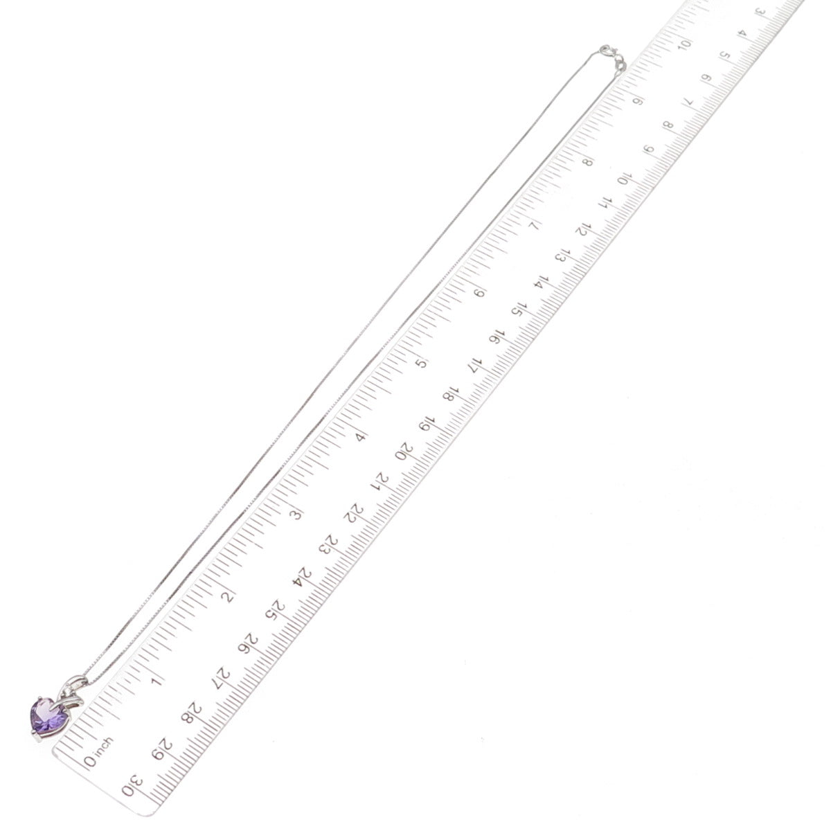 925 Sterling Silver Real Amethyst & White Topaz Heart Box Chain Necklace 18"