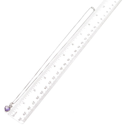 925 Sterling Silver Real Amethyst & White Topaz Heart Box Chain Necklace 18"