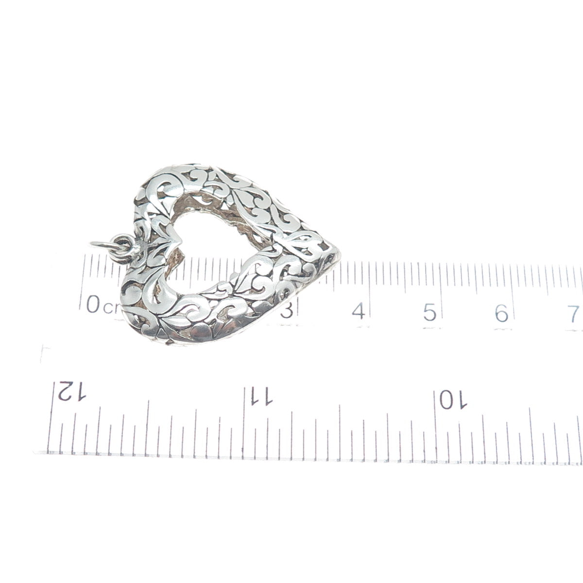 JEZLAINE 925 Sterling Silver Vintage Floral Open Heart Double Sided Pendant