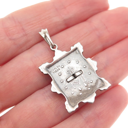 THEDA 925 Sterling Silver Antique Art Deco Real MOP & Marcasite St. Mary Pendant