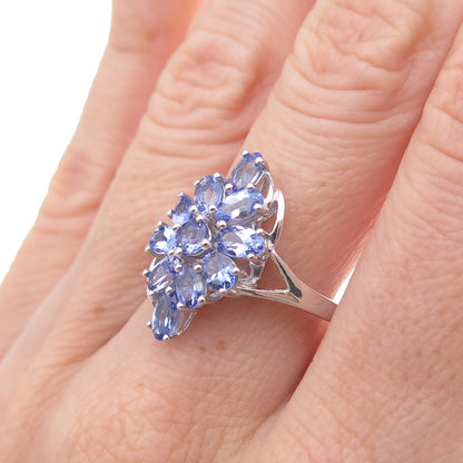 Chuck Clemency 925 Sterling Silver Real Oval & Round-Cut Tanzanite Ring Size 8