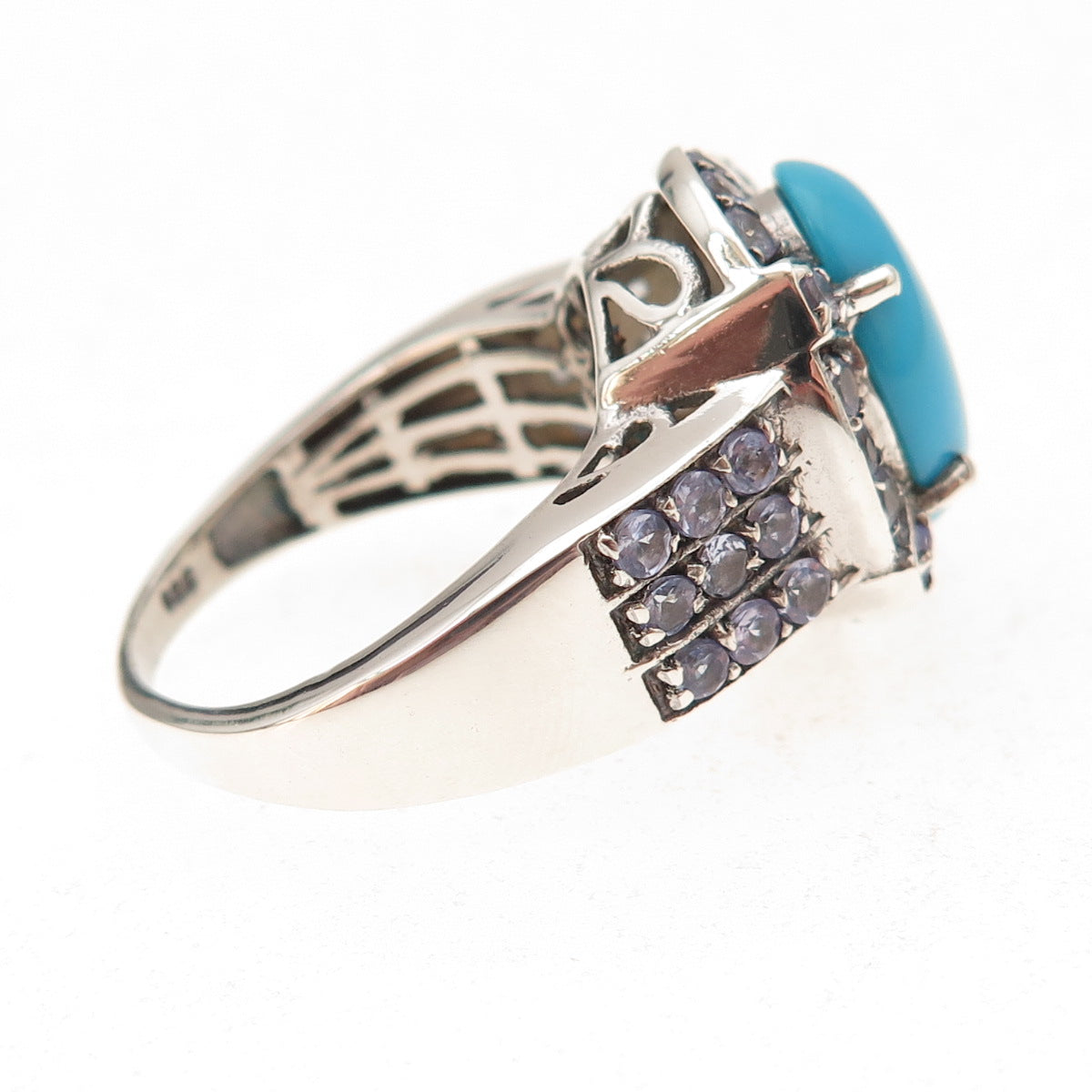 Chuck Clemency 925 Sterling Silver Real Turquoise & Tanzanite Ring Size 8.25