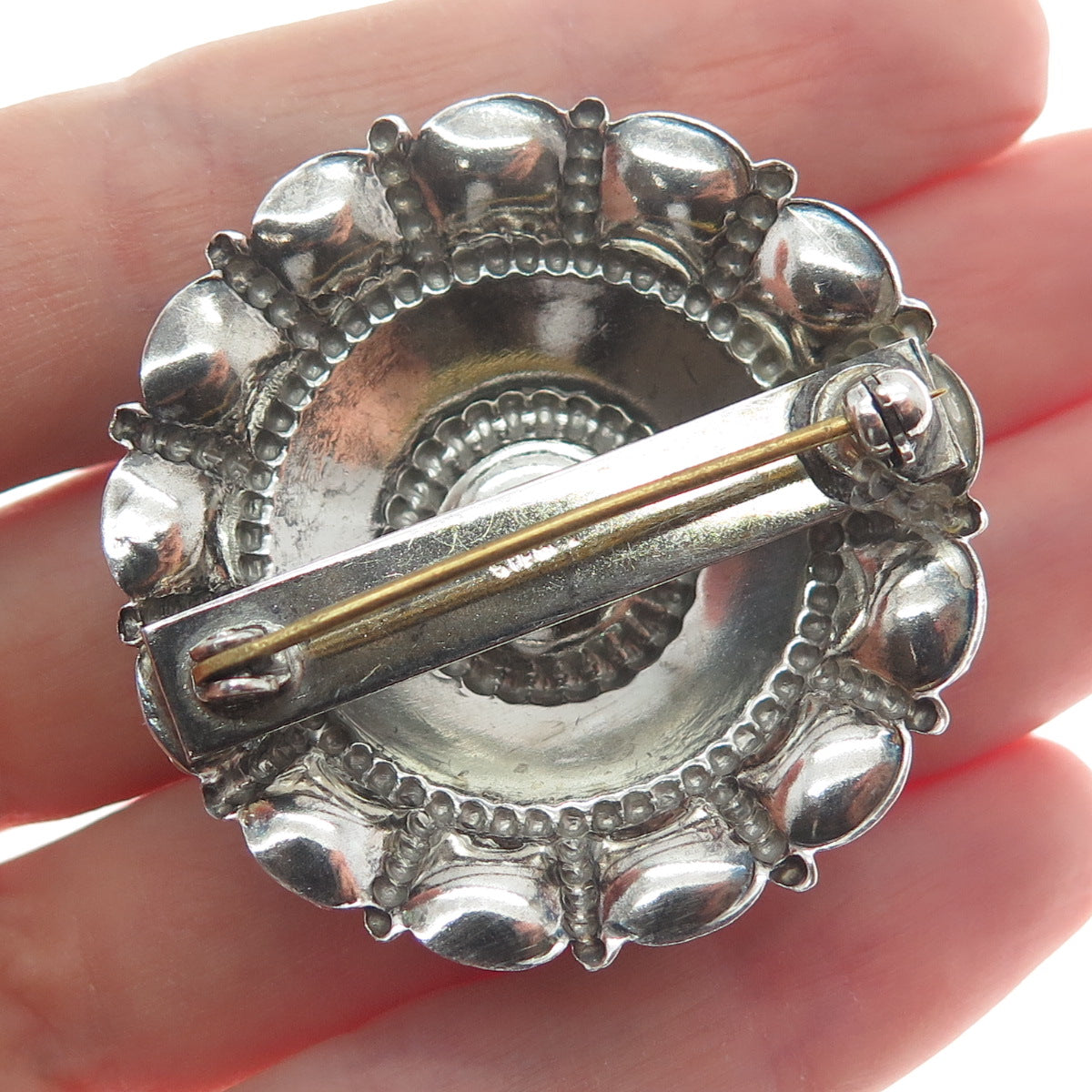 925 Sterling Silver Antique Art Deco Filigree Floral Heart Oxidized Pin Brooch