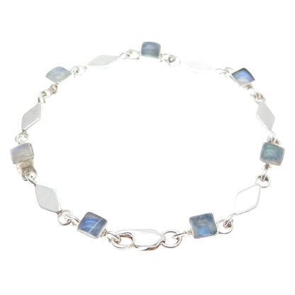 DOUG PAULUS Sterling Silver Vintage Real Moonstone Geometric Link Bracelet 7"