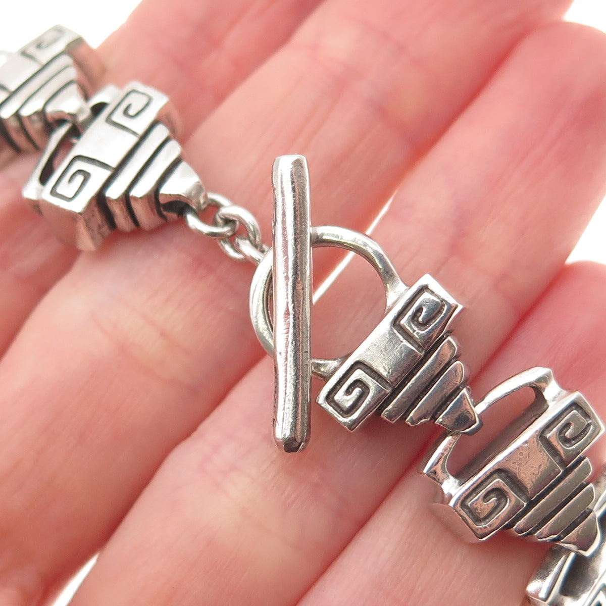 LISA JENKS 925 Sterling Silver Vintage Modernist Link Oxidized Bracelet 6.5"