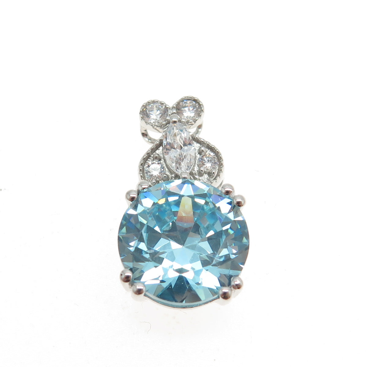 925 Sterling Silver Marquise & Round-Cut White Blue C Z Pendant