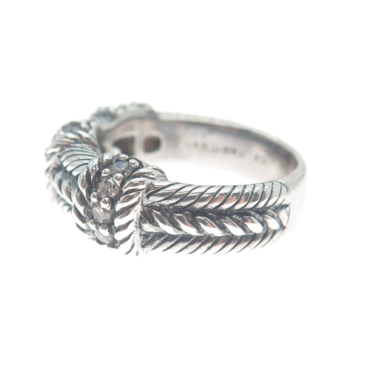 JUDITH RIPKA 925 Sterling Silver Round-Cut C Z Station Oxidized Ring Size 7.25