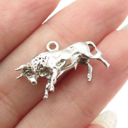 925 Sterling Silver Vintage Bull Minimalist 3D Charm Pendant