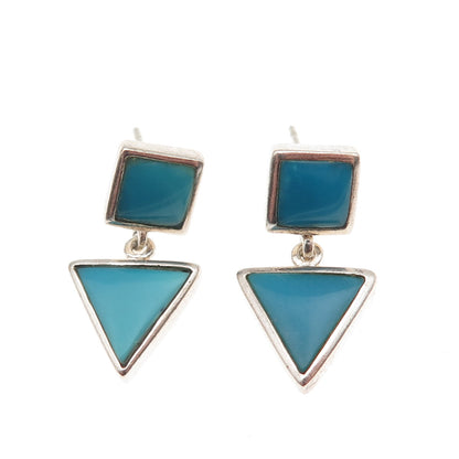 Quoc Turquoise 925 Sterling Silver Vintage Modernist Dangle Earrings