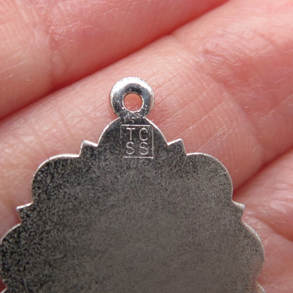 TOWN & COUNTRY 925 Sterling Silver Antique Rhinestone Flower To Mother Pendant