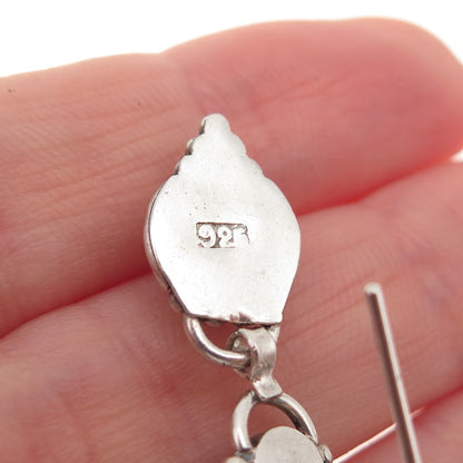 925 Sterling Silver Vintage Real Yellow Quartz Beaded Oxidized Dangle Earrings