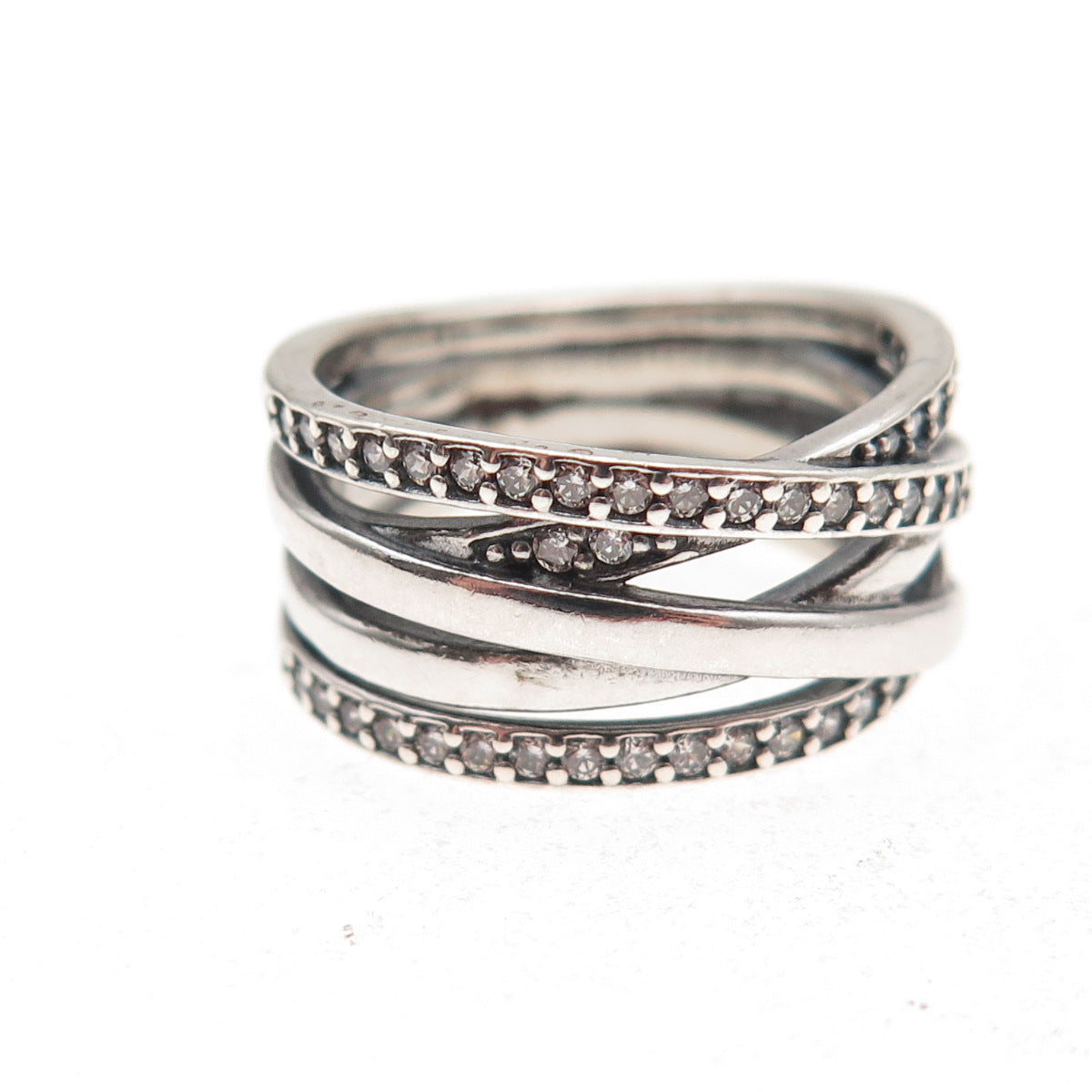 Pandora 925 Sterling Silver Round-Cut C Z Sparkling Lines Ring Size 6.25