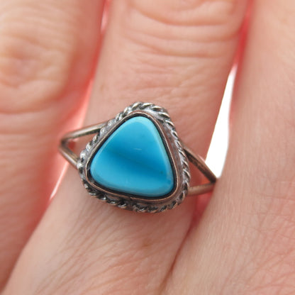 Old Pawn Sterling Silver Vintage Southwestern Bisbee Turquoise Ring Size 5.25