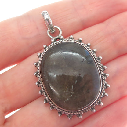 925 Sterling Silver Vintage Real Cabochon Labradorite Beaded Charm Pendant