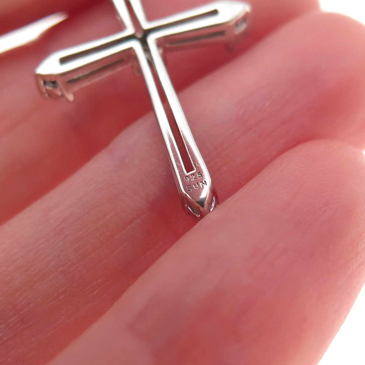 Sun 925 Sterling Silver Real Round-Cut Diamond Cross Slide Charm Pendant