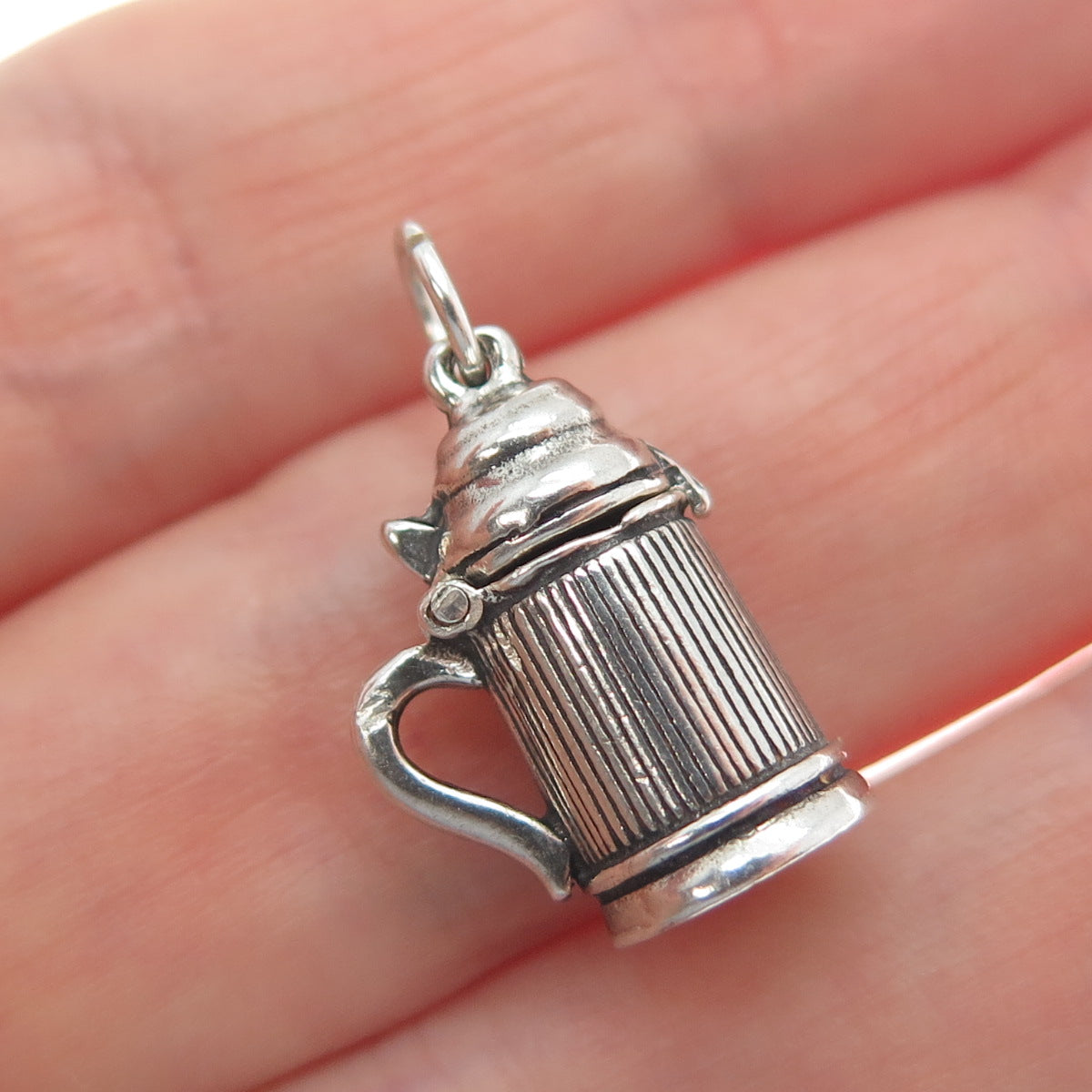 925 Sterling Silver Vintage Beer Stein Oxidized Minimalist Locket Charm Pendant