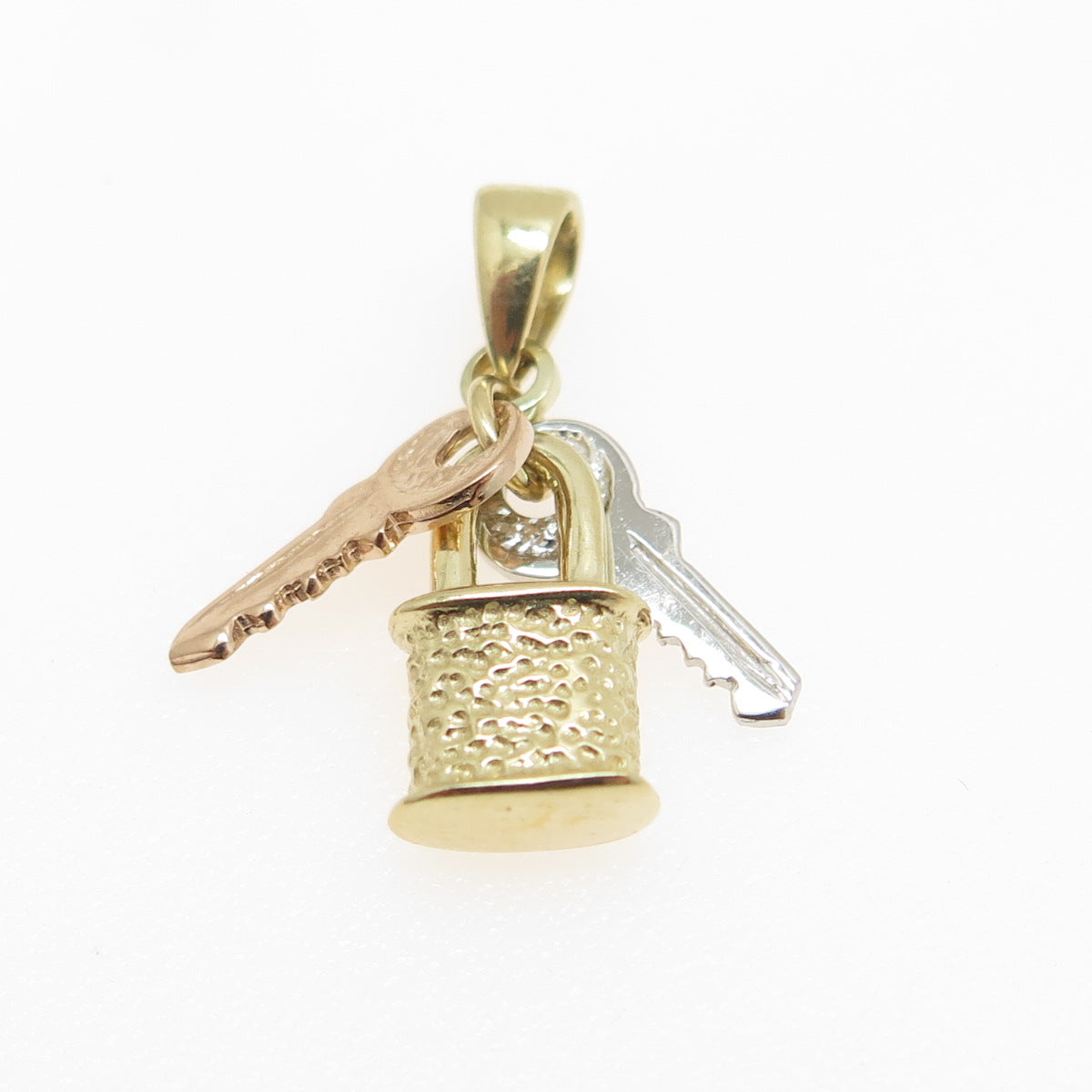 14K Yellow Rose & White Gold Key Padlock Minimalist Multi-Charm Pendant