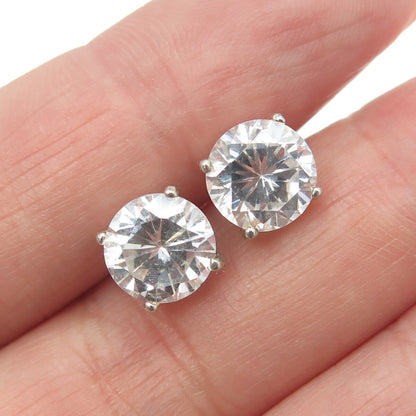 925 Sterling Silver Round-Cut Shaped C Z Stud Earrings