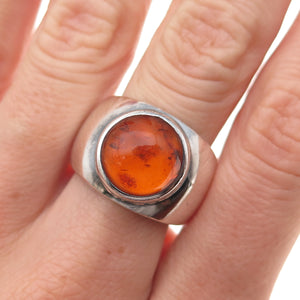 Dominique Dinouart 925 Sterling Silver Vintage Mexico Real Amber Ring Size 8
