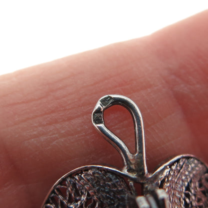 835 Silver Antique Art Deco Portugal Floral Leaf Filigree Oxidized Pin Brooch