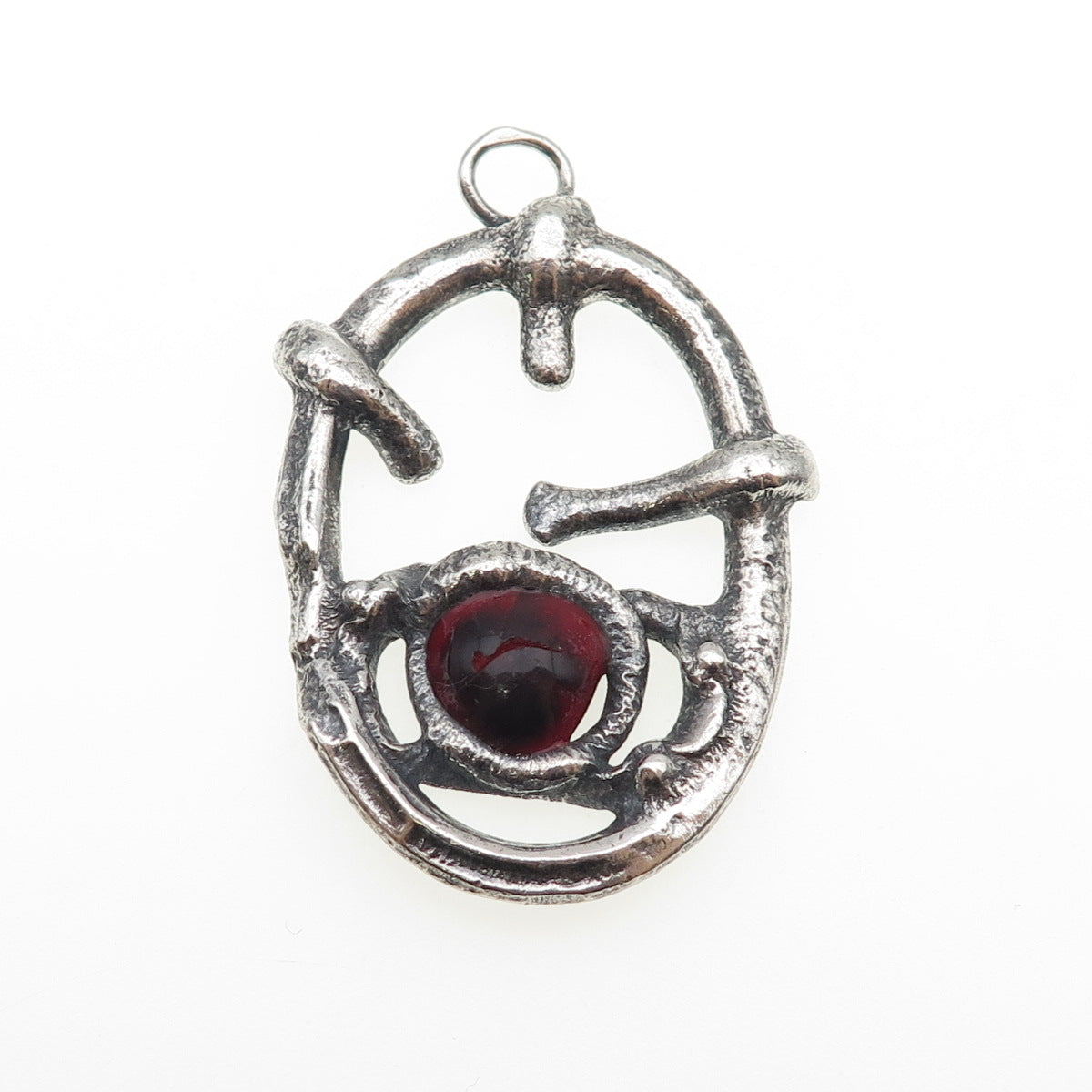925 Sterling Silver Vintage Enamel Modernist Heart Oxidized Pendant