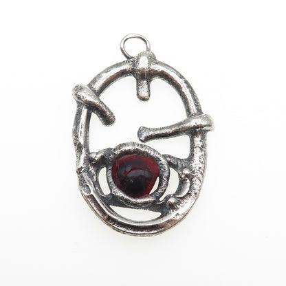 925 Sterling Silver Vintage Enamel Modernist Heart Oxidized Pendant