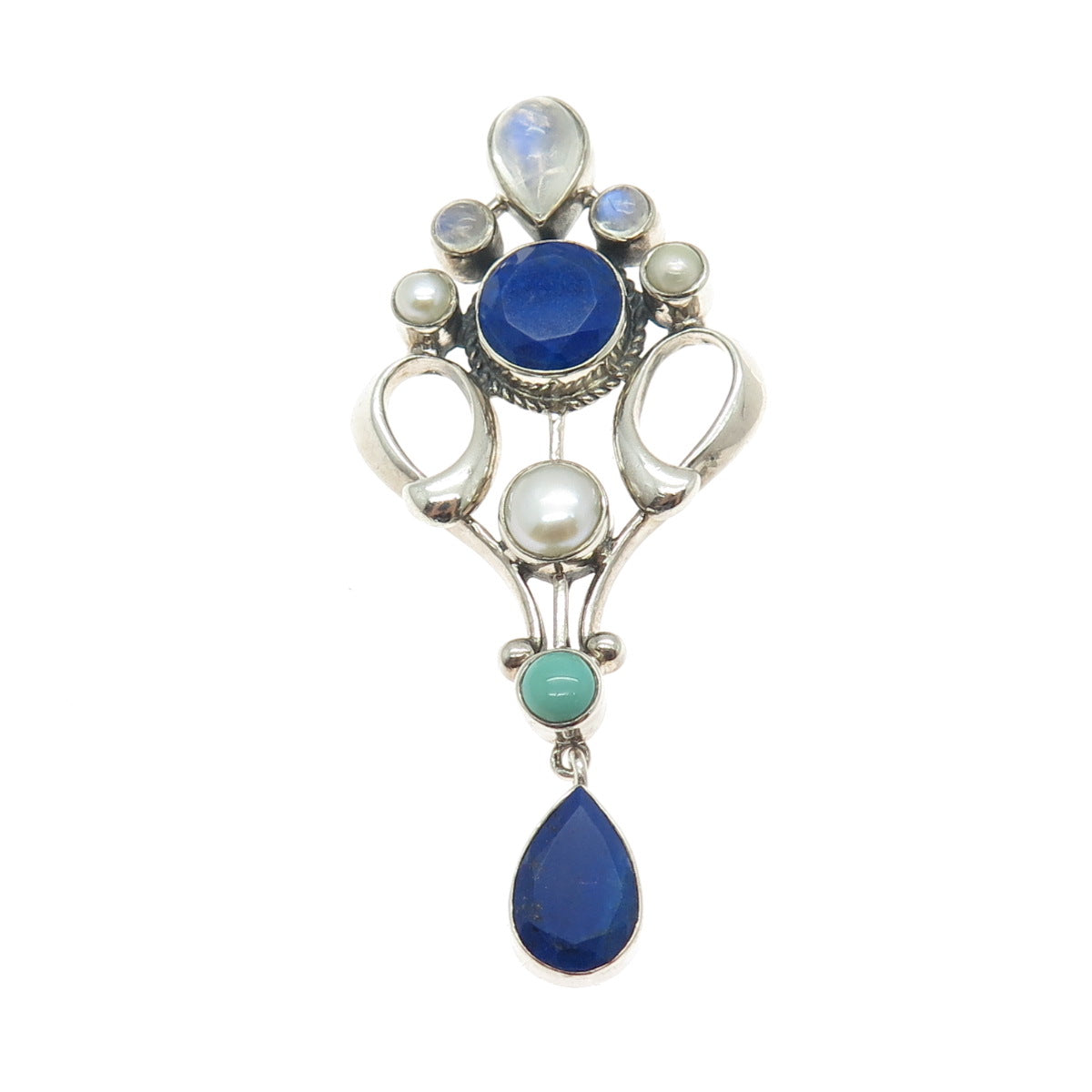 NICKY BUTLER 925 Sterling Silver Vintage Pearl Lapis Turquoise Moonstone Pendant