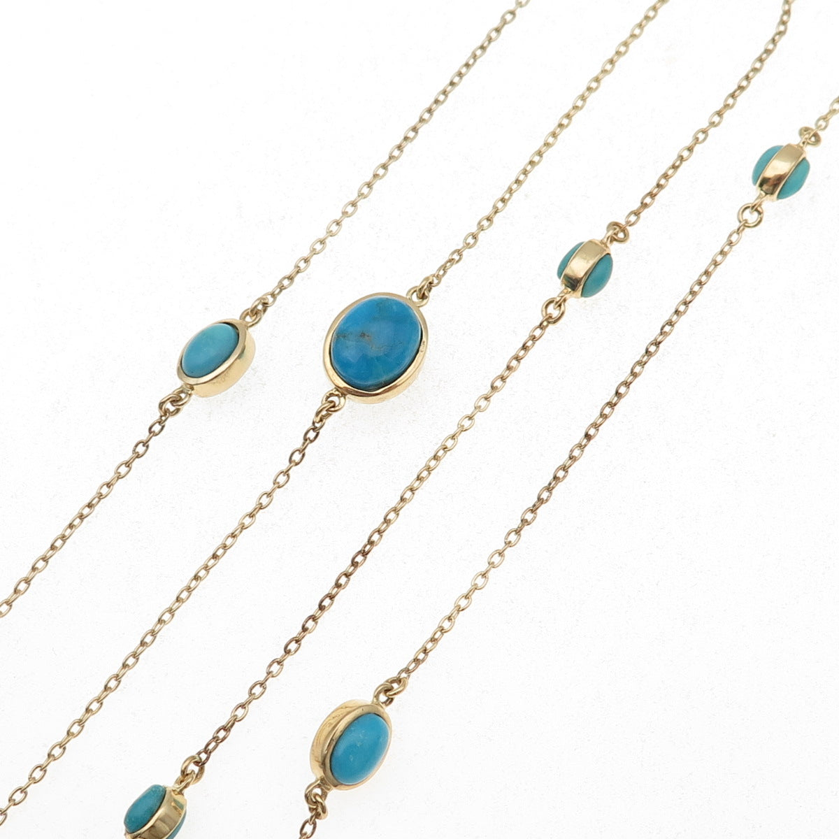 Tehya Oyama 925 Sterling Gold Plated Real Turquoise Station Chain Necklace 36"