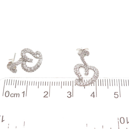 925 Sterling Silver Round-Cut C Z Heart Dangle Earrings