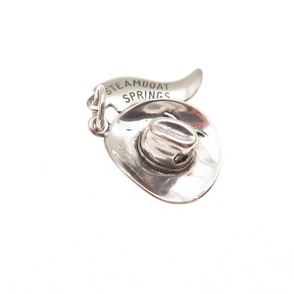 925 Sterling Silver Vintage Steamboat Springs Cowboy Hat Charm Pendant