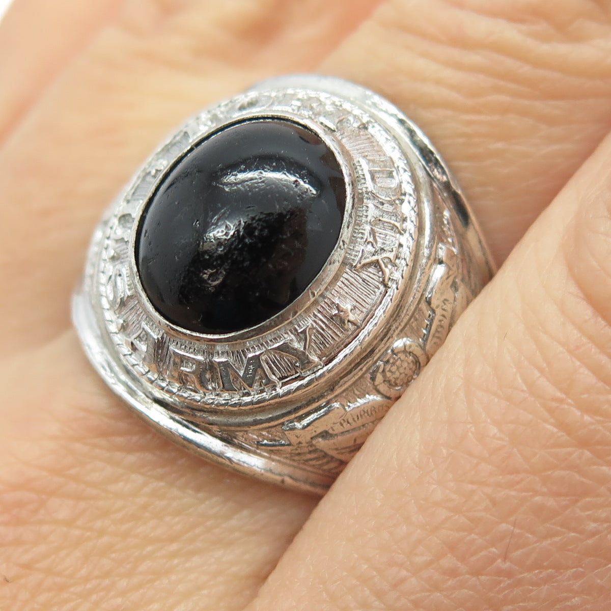 TAYLOR MAID Sterling Silver Antique WWII Onyx US Army Fort Dix Ring Size 11.25