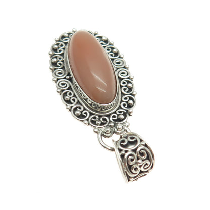 SUARTI BALI 925 Sterling Silver Vintage Peach Carnelian Gem Swirl Frame Pendant